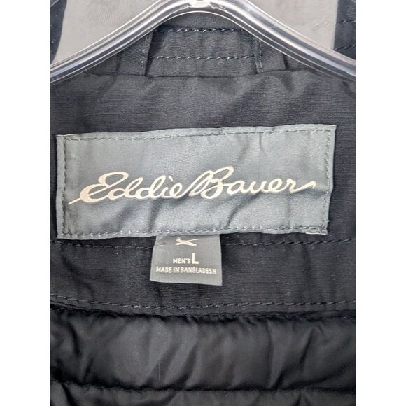 Eddie Bauer Jacket Men Large Tall Black Button Down Removable Liner Trench - Picture 11 of 13